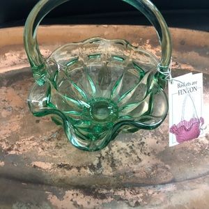 Antique Fenton glass basket with original tag